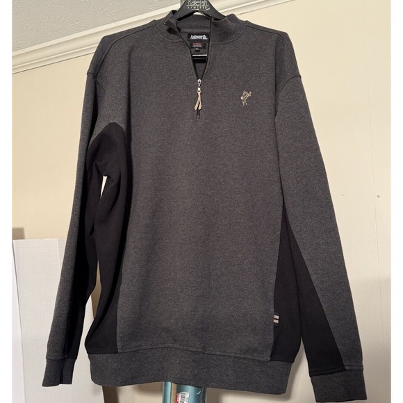 Ashworth Ez-Tech Mens Pullover Gray Black Quarter Zip-RARE Back & Front Logo-XL - Picture 4 of 14